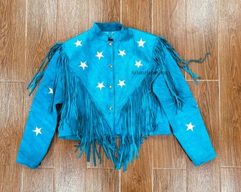 Women 100 % Geniune Suede Leather Western Cowgirl Style Handmde Leather Jacket Fringes, Women Suede Leather Coat, Womens Leather Jacket