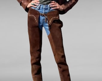 Women Western Wear Suede Leather Chap Fringes, Women Suede Leather Pant, Suede Leather Chap, Riding Chaps, Rodeo Women Leather Chaps Pant