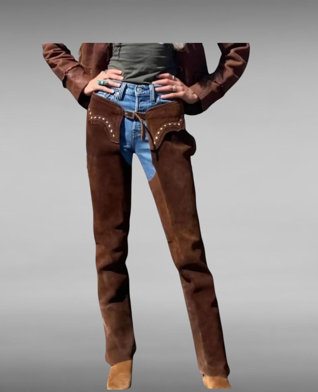 Pantalon Western Homme Cuir Marron – Franges Chaps – Artisanat Pakistan – Neuf