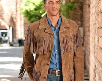 Chaqueta de rodeo con flecos para hombre / Abrigo vaquero occidental hecho a mano / Ropa de rancho del suroeste