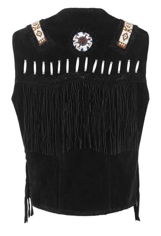 Men Native Western Cowboy Style Beaded Suede Leather Vest With Fringes ...