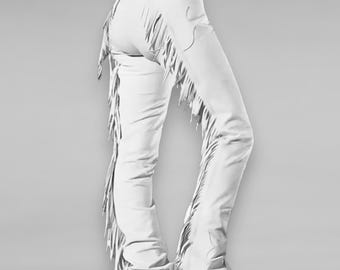 Women&#39;s Handmade Western Wear Leather Chap Fringes, Suede Leather Pant Suede Leather Chap, Riding Chaps Handmade Women Leather Chaps Pant