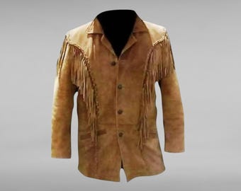 Men's Traditional Handmade Western Cowboy Leather Jacket Coat With