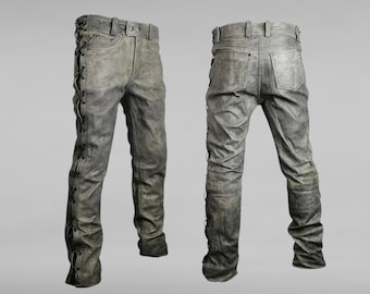 Men Western Leather Pant Side Laces, Distress Grey Leather Pant, Men Leather Pant, Riding Pant, Mountain Leather Pant, Bikers Leather Pant