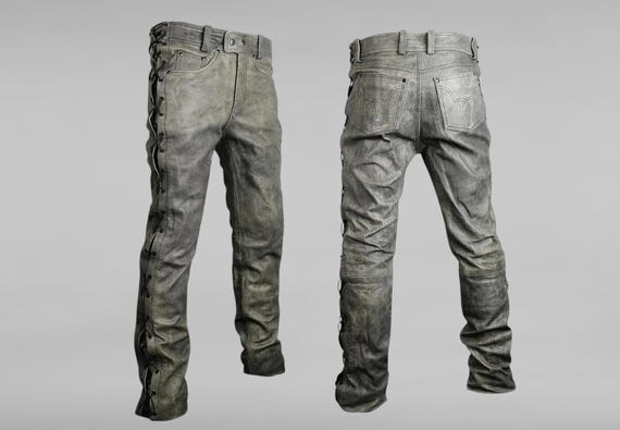Men Western Leather Pant Side Laces, Distress Grey Leather Pant, Men Leather Pant, Riding Pant, Mountain Leather Pant, Bikers Leather Pant