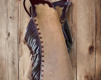 Women's Handmade Western Wear Leather Chap Fringes - Suede Leather Pant Suede Leather Chap - Riding Chaps Handmade Women Leather Chinks Chap