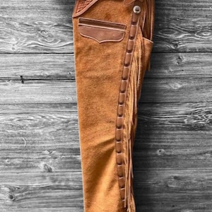 Western Cowboy Chap Fringes Suede Leather Pant Suede Leather Chap Riding Chaps Mens Leather Chap