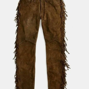 Men Suede Leather Pant Men Western Wear Leather Pant Men Native Style Pant Men Cowboy Leather Pant Men Suede Leather Fringed Pant