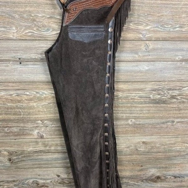 Handmade Western Cowboy Chap Fringes Suede Leather Pant Suede Leather Chap Riding Chaps Mens Leather Chap