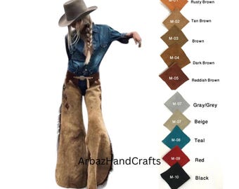 Women Handmade Western Wear Suede Leather Chap Fringes Suede Leather Pant Suede Leather Chap Riding Chaps Handmade Women Leather Chaps Pant