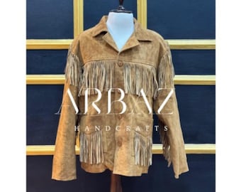 Chaqueta vaquera para mujer, 100 % ante auténtico, con flecos, abrigo de cuero con flecos, chaqueta de montar, chaqueta con borlas