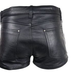 Men Geniune Leather Shorts Black Casual 5 Pockets, Zipper Fly Leather Short, Men Running Shorts, Gym Shorts, Sports Boxer Leather Shorts