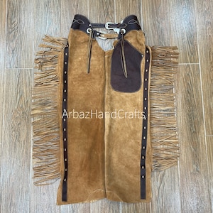 Western Style Cowboy Chap Fringes Suede Leather Pant Suede Leather Chap Riding Chaps Mens Leather Chap