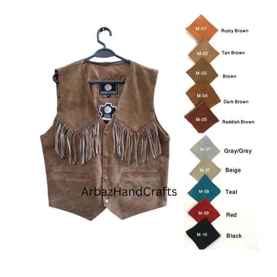 FRINGE VEST SET SUEDE JACKET ブラウンM Morgan Men's Brown Suede Leather Fringe Vest - NYC Jackets