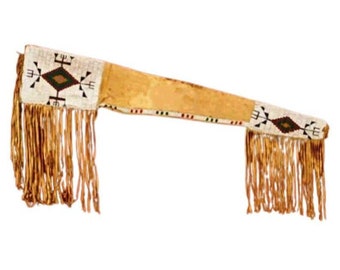 Funda para rifle de estilo sioux, hecha a mano, con cuentas de indios nativos americanos - Funda de cuero de gamuza para pistola de nativos sioux - Funda de cuero con cuentas para pistola