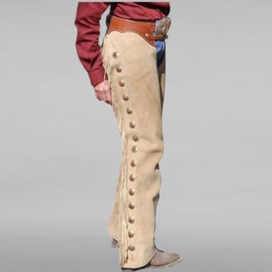 Handmade Western Cowboy Chap Fringes, Suede Leather Pant, Suede Leather Mountain Riding Chap Rodeo Leather Chap