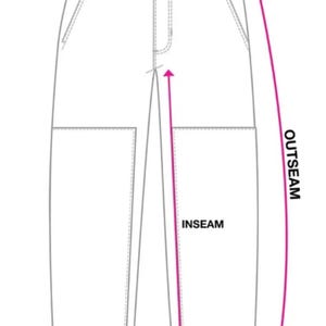 May include: Diagram showing how to measure the waist, inseam, outseam, and leg opening of pants. The diagram shows a pair of pants with a straight leg.