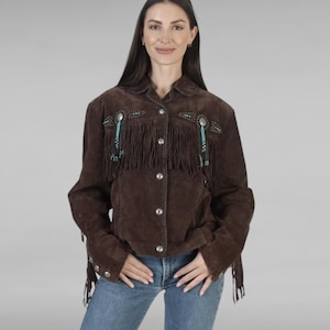 Women Western Traditional Suede Leather Fringe Vintage Coat Jacket , Women Western Fringes Suede Leather Beaded Jacket, Women Tassel Jacket