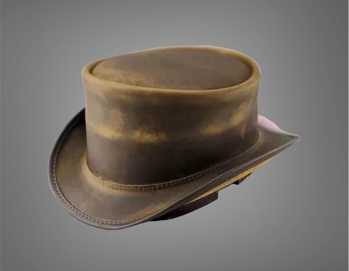 EI Dorado Leather Top Hat - Steampunk Gothic Victorian Style - Unbanded Leather Top Hat - Biker Hat
