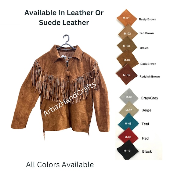 Mens Western Cowboy Style Suede Leather Shirt Fringes Men Mens Western Cowboy Style Suede Leather Shirt Fringes Men