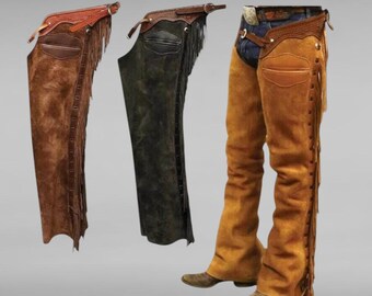 Pantalon Western Cowboy En Cuir Daim Avec Franges – Traditionnel – Mine-leather – Homme