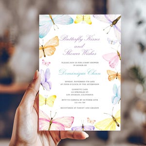 Vlinder babyshower uitnodiging, vlinder verjaardagsuitnodiging, vlinder uitnodigingskaart, vlinder uitnodigingen, uitnodigingen pastel vlinder