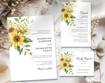 Sunflower Wedding Invitation, Sunflower Wedding Invites, Sunflower Wedding Invitation Template Digital, Sunflower Invitation Baby Shower
