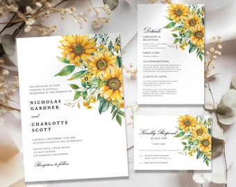 Sunflower Wedding Invitation, Sunflower Wedding Invites, Sunflower Wedding Invitation Template Digital, Sunflower Invitation Baby Shower