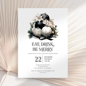 Classy Christmas Dinner Party Invitation Template, December Dinner Invitation, Rustic Winter Christmas, Winter Party, Holiday Party Cocktail