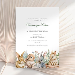 Bunny Baby Shower Invitation Template, Bunny Baby Shower Invite, Baby Shower Invitation, Cute Rabbits Invitation, Pastel Bunnies Baby Shower