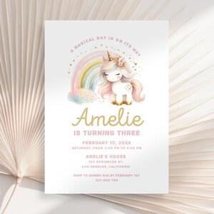 Unicorn Birthday Invitation, Pink Unicorn Party Invite, Rainbow Unicorn Invitation, Unicorn Pool Party, Rainbow Birthday Invitation