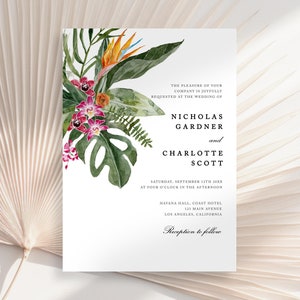 Tropische Hochzeitseinladung, Blumenhochzeit Tropische Hochzeit einladen, Orchideen-Hochzeits-Einladung, Hibiskus-Hochzeits-Einladung, Tropische Einladung