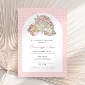 Pink Tea Party Baby Shower Invitation Template, High Tea Party Baby Shower, Tea Party Baby Shower Brunch, Let&#39;s Partea, Baby is Brewing