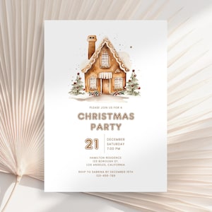 Christmas Dinner Party Invitation Template, Christmas Gingerbread House Invite, December Dinner Invitation, Rustic Christmas, Winter Party