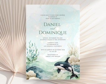 Onder de zee baby shower uitnodiging sjabloon, onderwater baby shower uitnodiging, oceaan baby shower uitnodiging, Marine Life babyshower