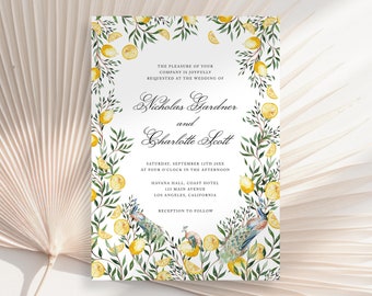Lemon Wedding Invitation, Tuscan Lemon Invitation, Lemon Bridal Shower, Lemon Baby Shower, Tuscan Wedding Invitation, Italy Wedding Invite