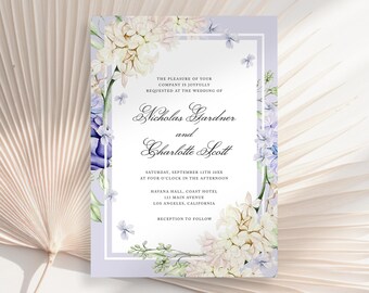 Lavender Wedding Invitation, Floral Lavender Wedding Invite, Lilac