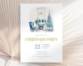 Christmas Dinner Party Invitation Template, December Dinner Invitation, Rustic Winter Christmas, Winter Party Invitation, Holiday Party
