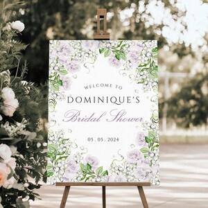 Floral Lilac Lavender Welcome Sign 8x10 18x24 24x36, Lavender Floral Welcome Sign, Bridal Shower Welcome Sign, Baby Shower Welcome