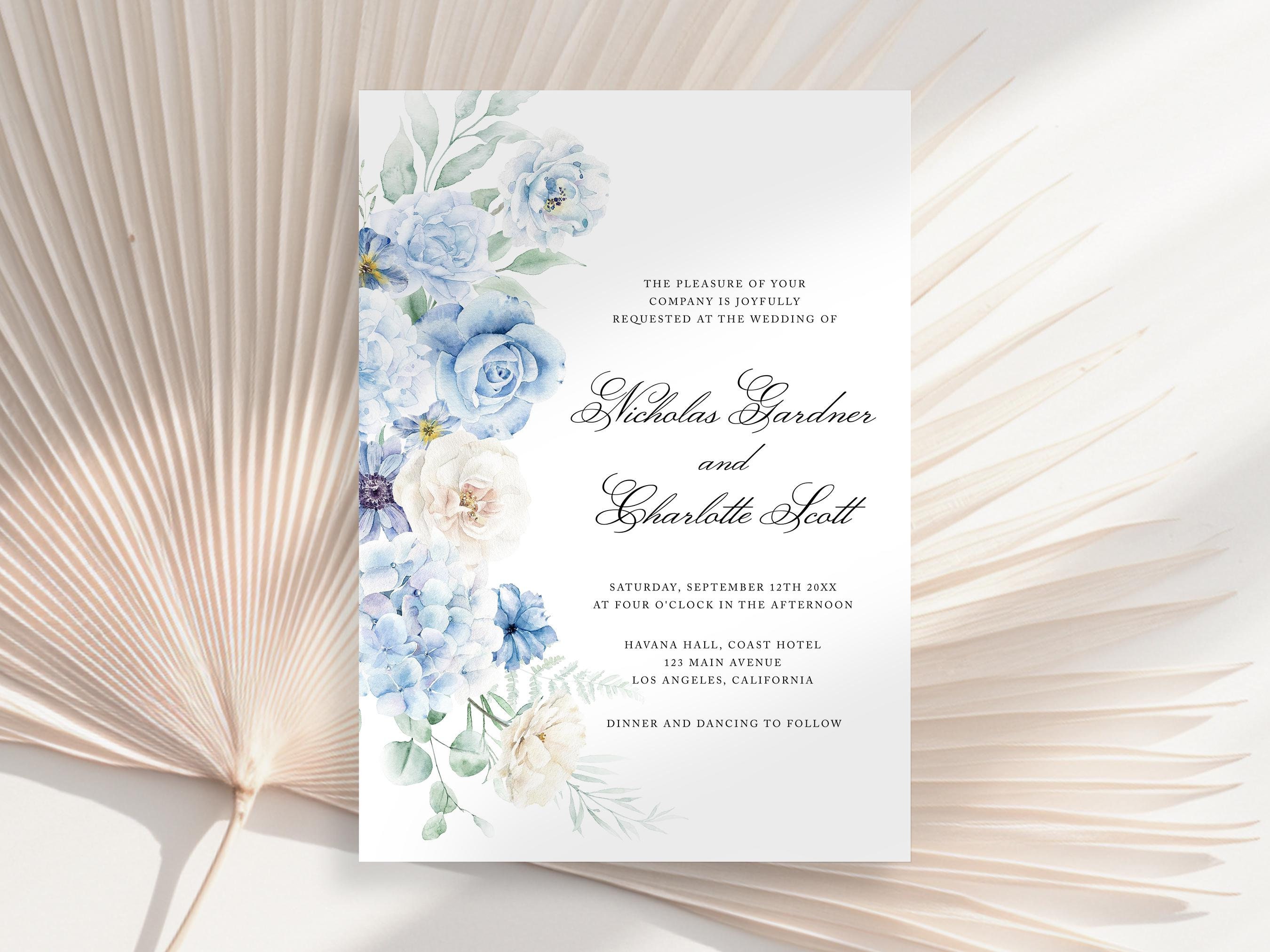 Dusty Blue Wedding Invitation, Dusty Blue Save the Date, Blue