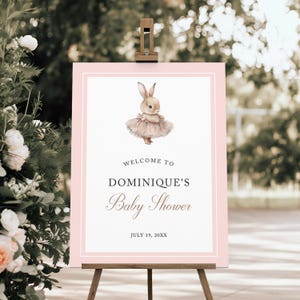 Ballerina Bunny Baby Shower Welcome Sign Template 8x10 18x24 24x36, Ballerina Bunny Baby Shower Welcome Banner, Bunny Party Welcome Signage
