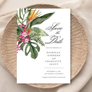 Tropical Save the Date Invitation, Floral Tropical Save the Date, Orchid Save the Date, Hibiscus Save the Date, Luau Tropical Invitation
