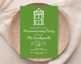 House Warming Invitation, Housewarming Party Invitation, New Home Party, Home Sweet Home, Shut the Front Door, Whimsical Doodle Invitation