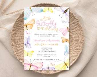 Butterfly Baby Shower Invitation Template, A Little Butterfly is on the Way, Butterfly Invite, Butterly Baby Shower Girl Pink, Flutter Over