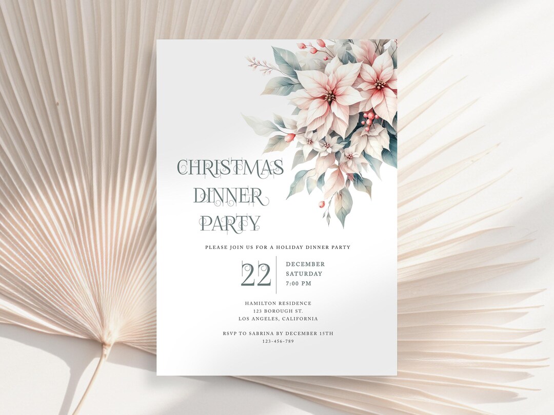 Christmas Dinner Party Invitation Template, December Dinner Invitation ...