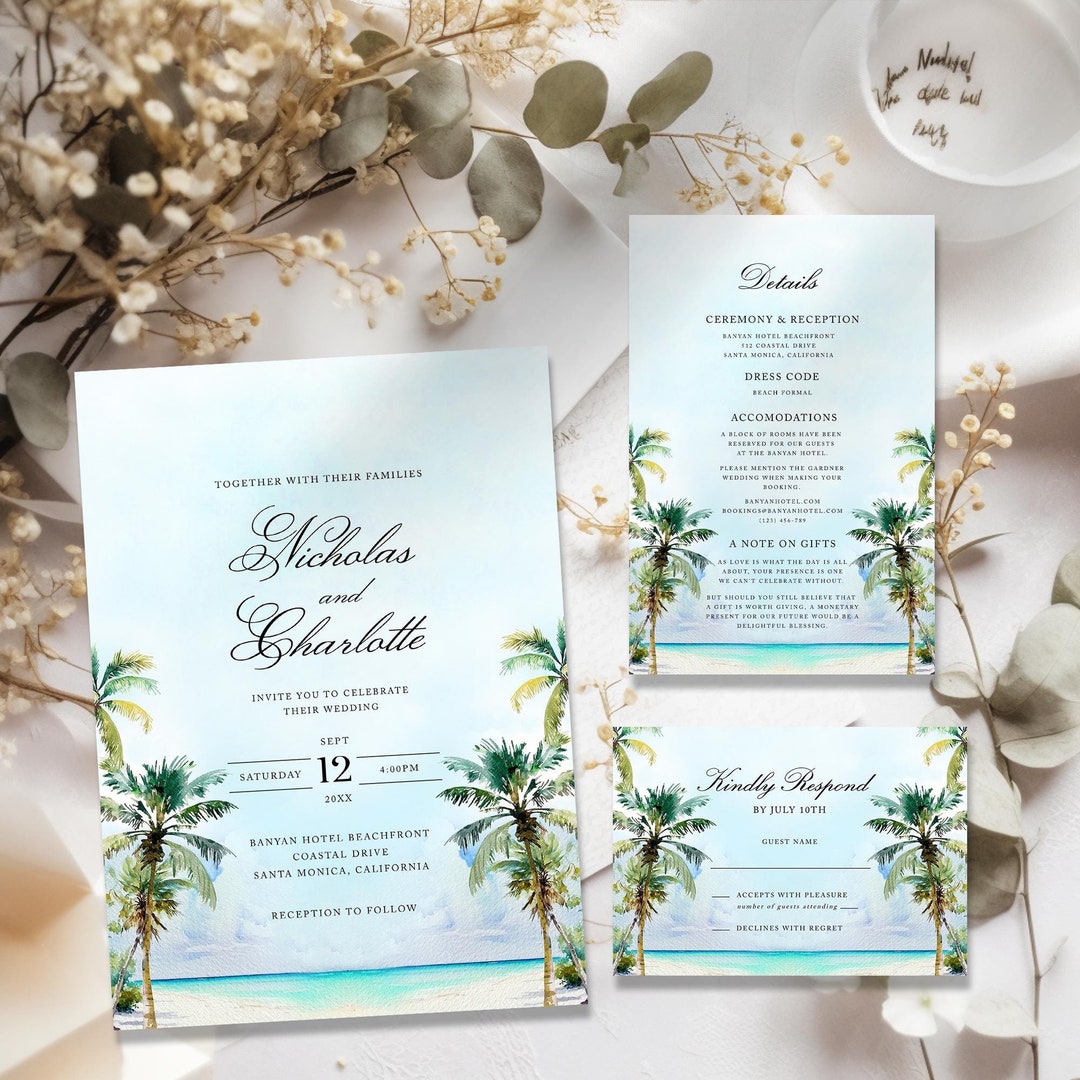 Beach Wedding Invitation Suite, Beach Wedding Invite, Ocean Wedding ...