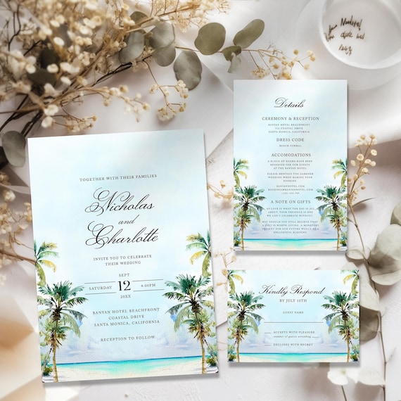 Beach Wedding Invitation Suite, Beach Wedding Invite, Ocean Wedding  Invitation, Destination Wedding, Tropical Wedding, Beach Save the Date -  Etsy