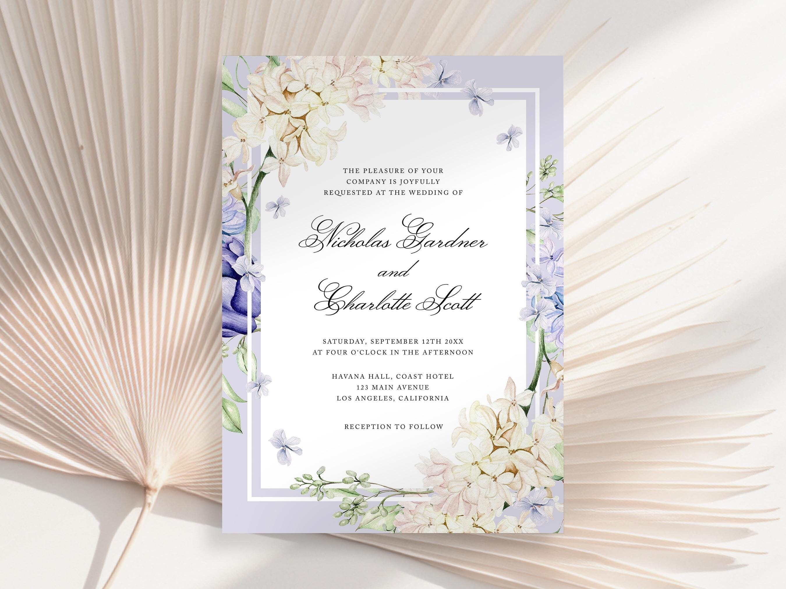 Lavender Wedding Invitation, Floral Lavender Wedding Invite, Lilac