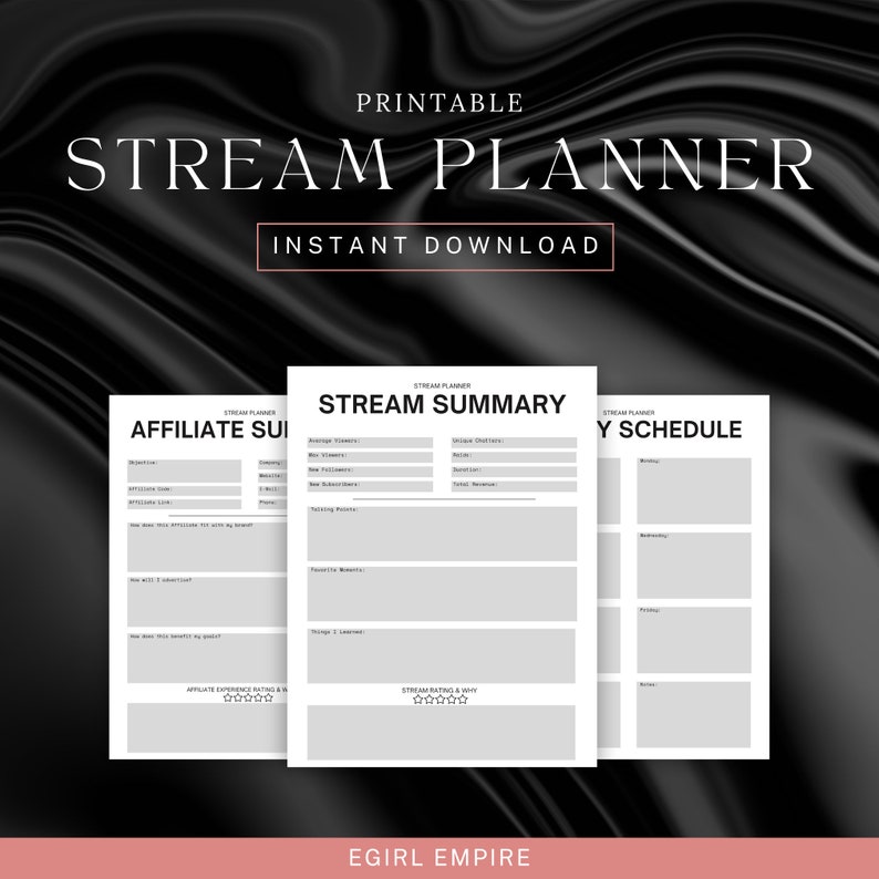 Printable Stream Planner, Stream Organizer, Twitch Kick Youtube Tiktok