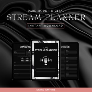 Dark Mode Digital Stream Planner, Stream Organizer, Goodnotes Planner, Twitch Kick YouTube TikTok Fansly Onlyfans Planner, Content Planner